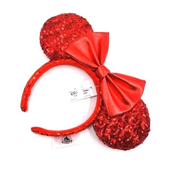Disney Parks Minnie Ears Mickey Mouse Pirate Red Sequin Headband